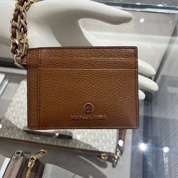 Small Pebbled Leather Chain Card Case - Picture 1 of 8